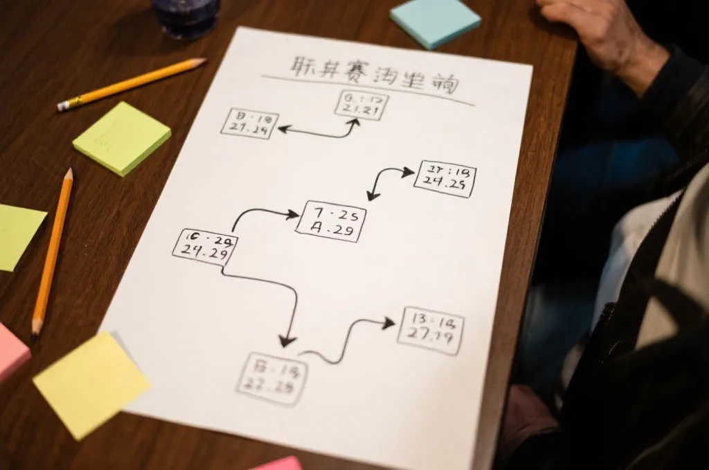 手绘小组赛晋级路线图与比赛标记